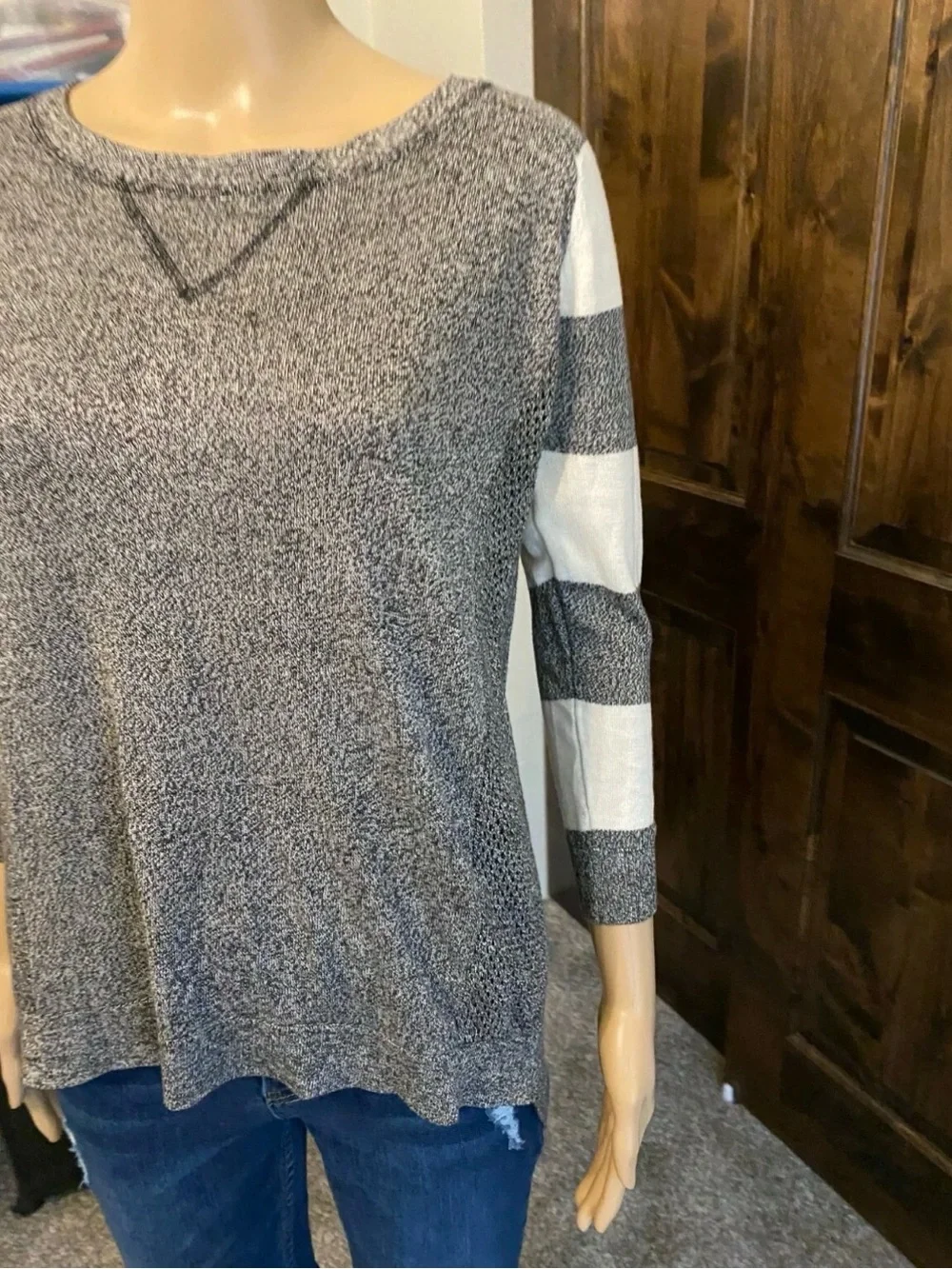 Altar'd State open knit Grey Marled sweater High Low Size small-021